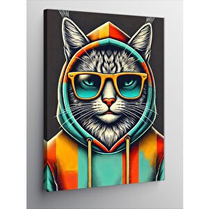 Kanvas Tablo Havalı Gözlüklü Kedi 50x70 cm