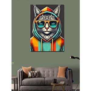 Kanvas Tablo Havalı Gözlüklü Kedi 50x70 cm