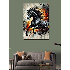 Kanvas Tablo Koşan Siyah At 70x100 cm