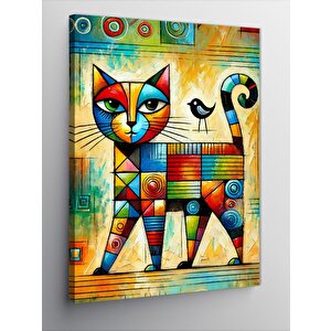Kanvas Tablo Geometrik Renkli Kedi 50x70 cm