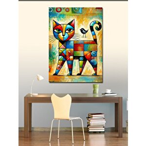 Kanvas Tablo Geometrik Renkli Kedi 50x70 cm