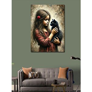 Kanvas Tablo Kız Ve Siyah Kedi 50x70 cm