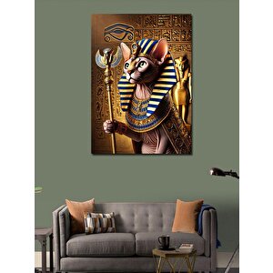 Kanvas Tablo Firavun Temalı Kedi 70x100 cm