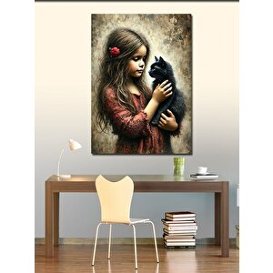 Kanvas Tablo Kız Ve Siyah Kedi 70x100 cm