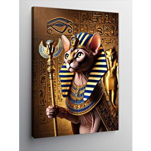 Kanvas Tablo Firavun Temalı Kedi 100x140 cm