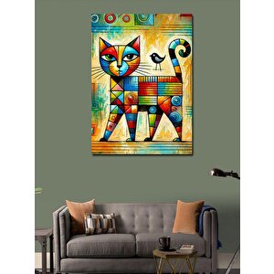 Kanvas Tablo Geometrik Renkli Kedi 70x100 cm