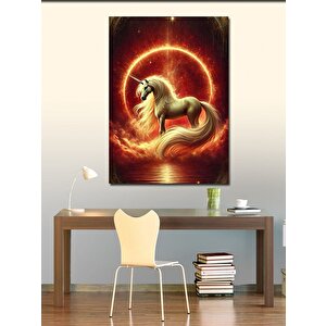 Kanvas Tablo Ateş Haleli Beyaz At 100x140 cm