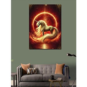 Kanvas Tablo Ateş Haleli Beyaz At 100x140 cm