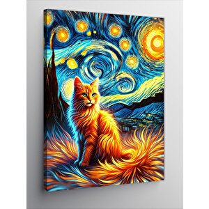 Kanvas Tablo Van Gogh Tarzı Kedi 100x140 cm