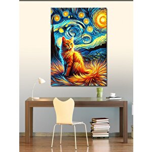 Kanvas Tablo Van Gogh Tarzı Kedi 100x140 cm