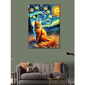 Kanvas Tablo Van Gogh Tarzı Kedi 100x140 cm