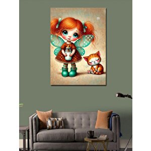 Kanvas Tablo Oyuncak Kız Ve Kedi 100x140 cm