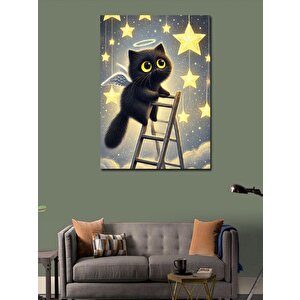 Kanvas Tablo Melek Kanatlı Siyah Kedi, 50x70 cm