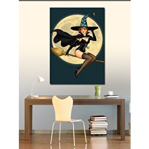 Kanvas Tablo Uçan Süpürgeli Cadı Figürü 70x100 cm
