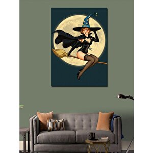 Kanvas Tablo Uçan Süpürgeli Cadı Figürü 70x100 cm