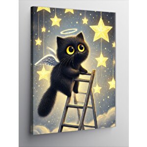 Kanvas Tablo Melek Kanatlı Siyah Kedi, 70x100 cm