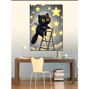 Kanvas Tablo Melek Kanatlı Siyah Kedi, 70x100 cm