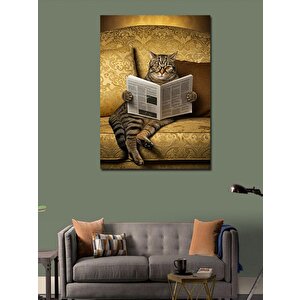 Kanvas Tablo Gazete Okuyan Kedi 100x140 cm