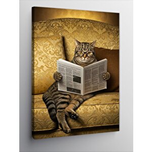 Kanvas Tablo Gazete Okuyan Kedi 50x70 cm