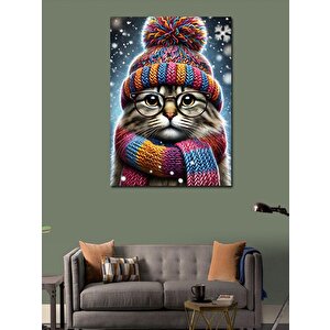 Kanvas Tablo Bere Takan Sevimli Kedi 100x140 cm