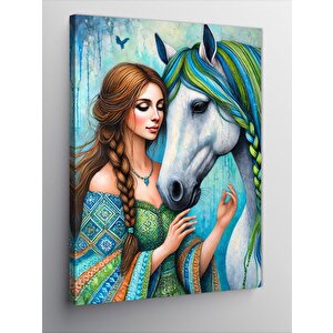 Kanvas Tablo Kadın Ve At, Doğanın Dostluğu 100x140 cm