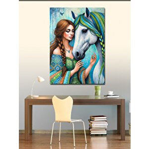 Kanvas Tablo Kadın Ve At, Doğanın Dostluğu 100x140 cm