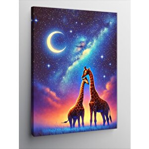 Kanvas Tablo Gece Ve Zürafalar 100x140 cm