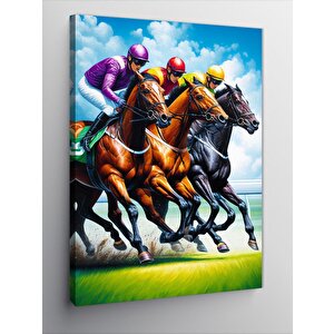 Kanvas Tablo At Yarışı Ve Jockeyler 100x140 cm