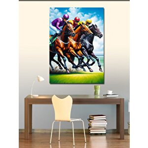 Kanvas Tablo At Yarışı Ve Jockeyler 100x140 cm