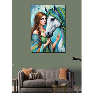 Kanvas Tablo Kadın Ve At, Doğanın Dostluğu 50x70 cm