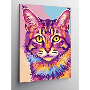 Kanvas Tablo Renkli Kedi Portresi 100x140 cm