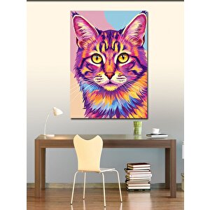 Kanvas Tablo Renkli Kedi Portresi 100x140 cm