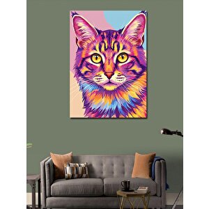 Kanvas Tablo Renkli Kedi Portresi 100x140 cm