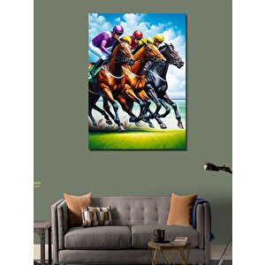 Kanvas Tablo At Yarışı Ve Jockeyler 70x100 cm