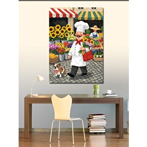 Kanvas Tablo Çiçekçi Şef Ve Kedi 100x140 cm