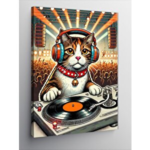Kanvas Tablo Kulaklık Takmış Dj Kedi 100x140 cm
