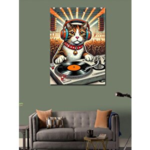 Kanvas Tablo Kulaklık Takmış Dj Kedi 100x140 cm