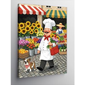 Kanvas Tablo Çiçekçi Şef Ve Kedi 70x100 cm