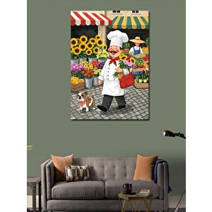 Kanvas Tablo Çiçekçi Şef Ve Kedi 70x100 cm