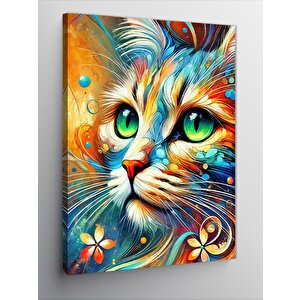 Kanvas Tablo Çiçekli Kedi Portresi 100x140 cm