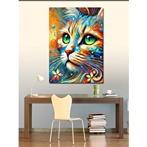 Kanvas Tablo Çiçekli Kedi Portresi 100x140 cm
