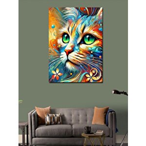 Kanvas Tablo Çiçekli Kedi Portresi 100x140 cm