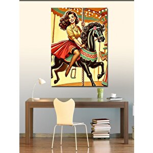 Kanvas Tablo Atlı Karınca Ve Kadın 100x140 cm