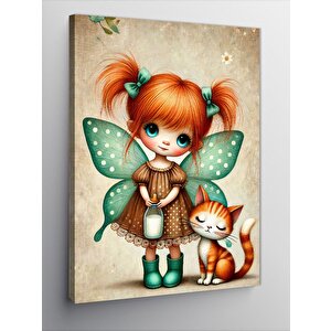 Kanvas Tablo Peri Kız Ve Kedi 100x140 cm