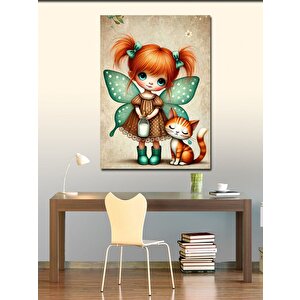 Kanvas Tablo Peri Kız Ve Kedi 100x140 cm