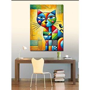 Kanvas Tablo Geometrik Renkli Kedi 70x100 cm