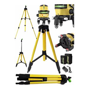 Yatay Ve Dikey Lazer Hizalama 2 Adet 30m Li-on Pilli Yeşil Işık Seviye Ölçme +3 Kademe Ayaklı Tripod