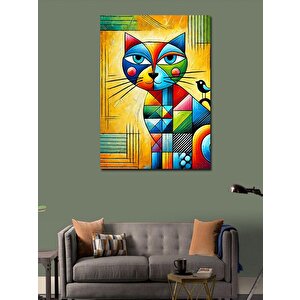 Kanvas Tablo Geometrik Renkli Kedi 50x70 cm