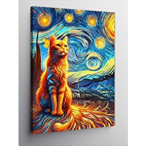 Kanvas Tablo Yıldızlı Gökyüzünde Kedi 50x70 cm
