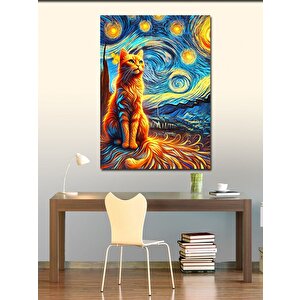Kanvas Tablo Yıldızlı Gökyüzünde Kedi 50x70 cm